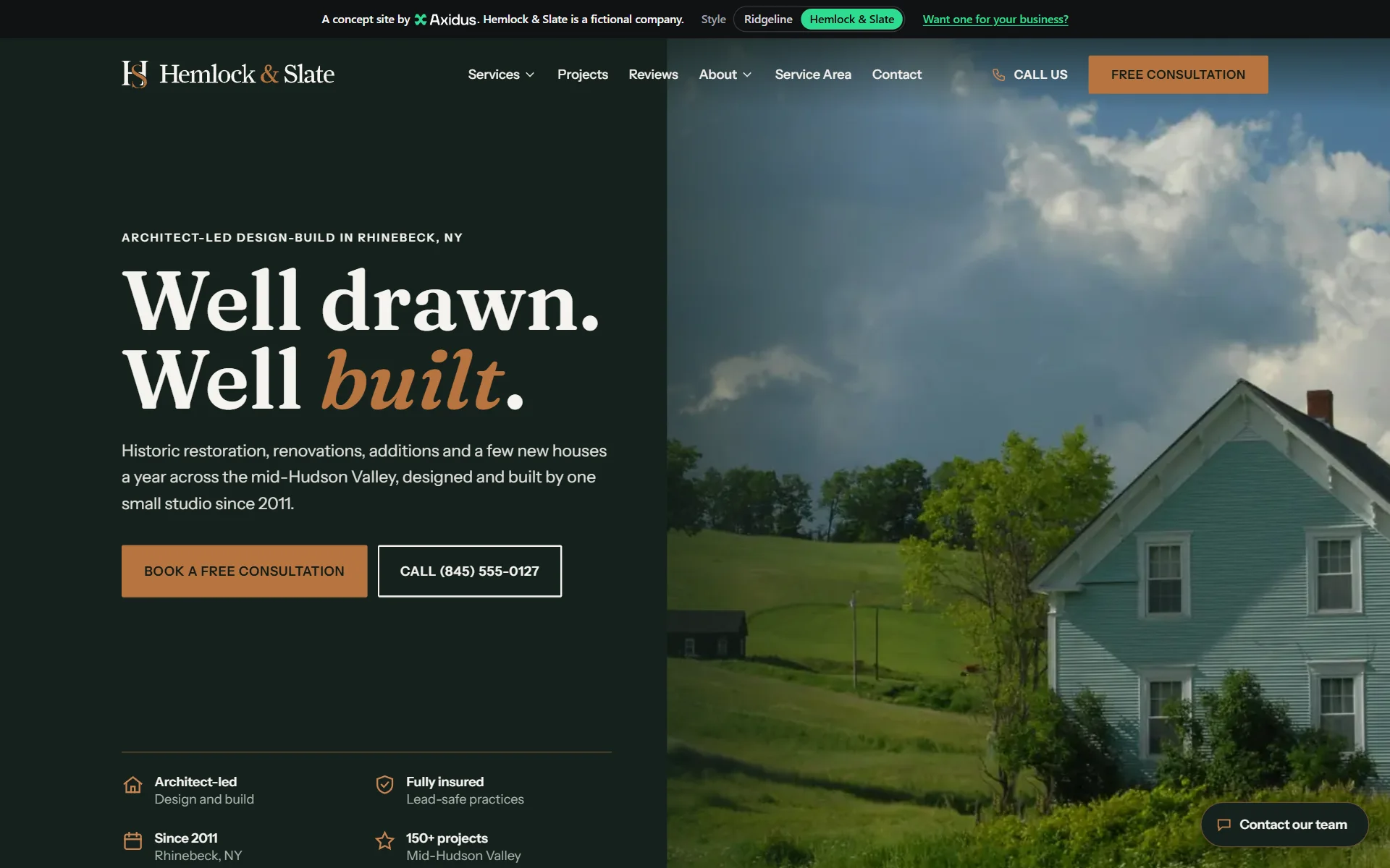 Hemlock & Slate, the same business type in a quiet, architect-led style.