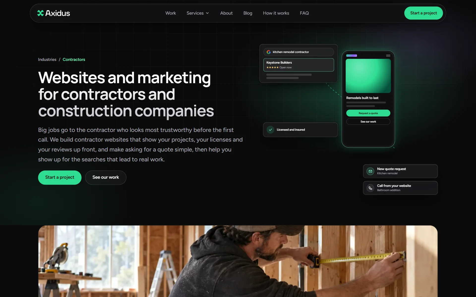 An industry page for contractors and construction companies.