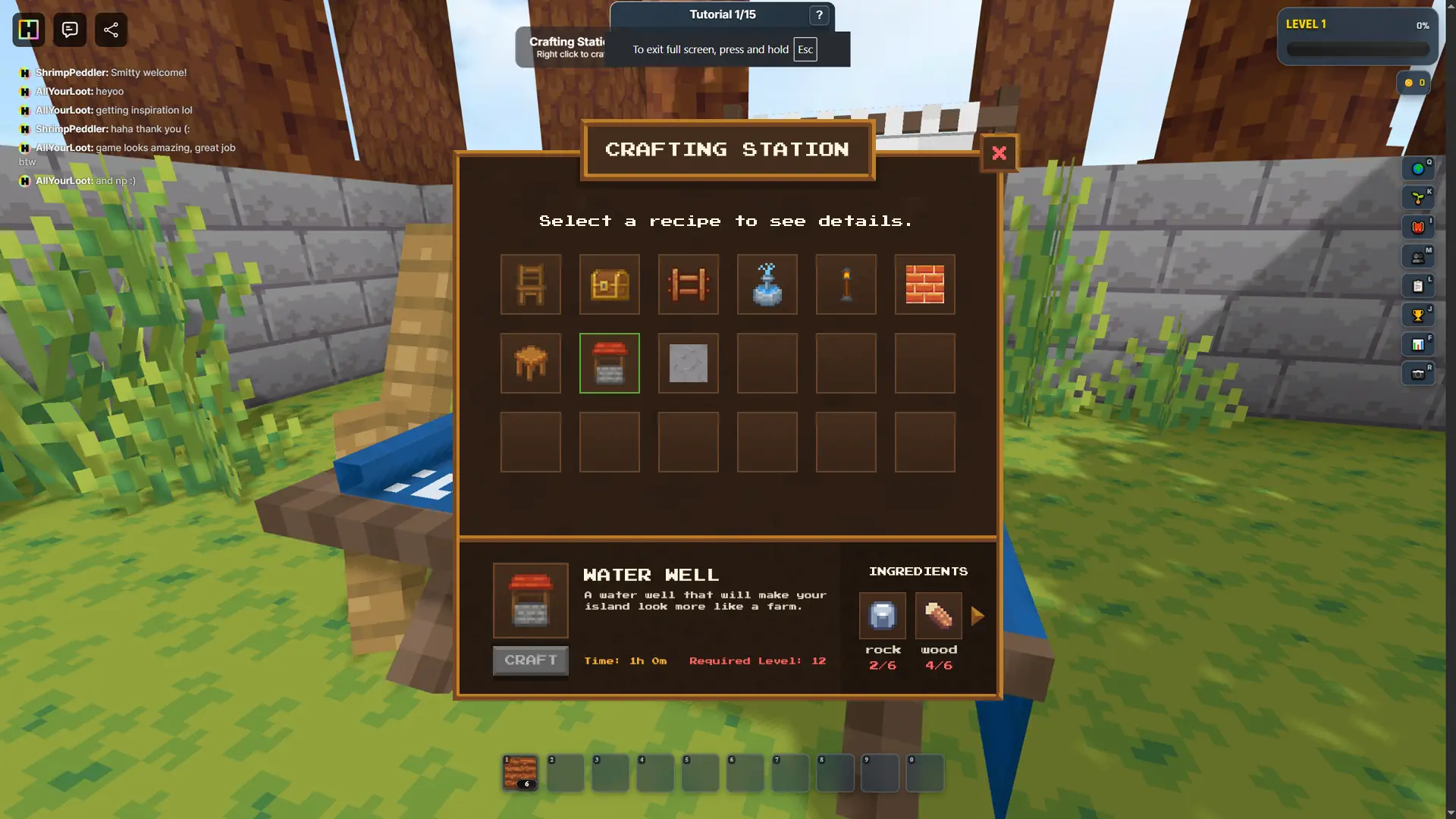 SkyGarden crafting station UI — After