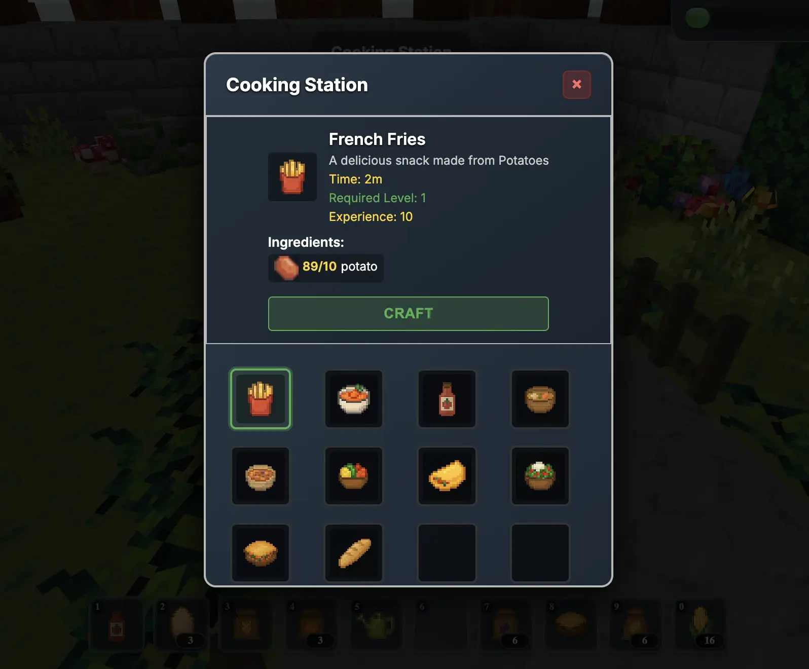 SkyGarden crafting station UI — Before